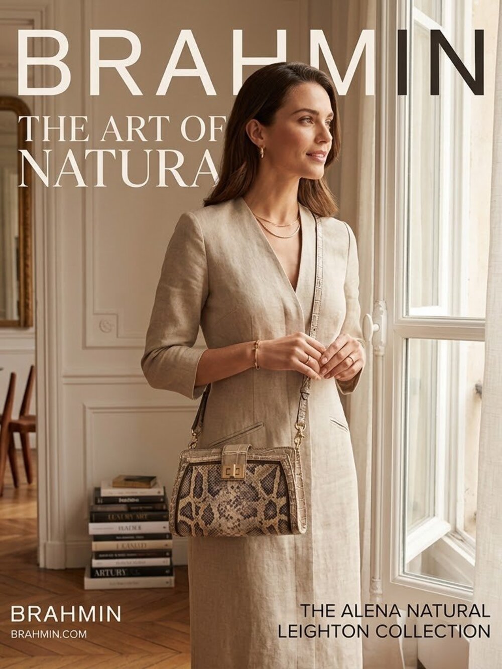 Brahmin Alena Natural Leighton Python embossed Organizer Snake Print Crossbody